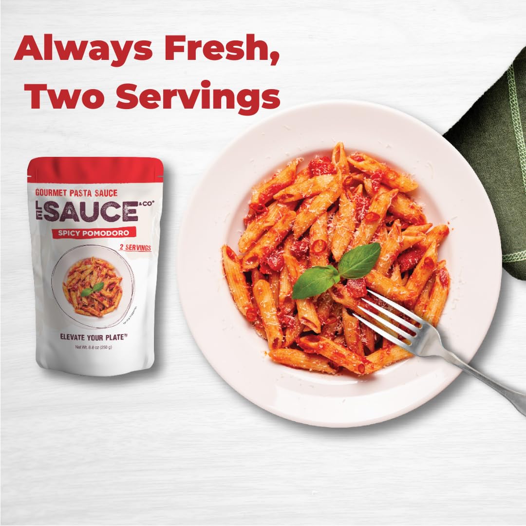 Le Sauce & Co. Spicy Pomodoro Gourmet Pasta Sauce, Two Servings, 8.5 oz Each, All Natural, Imported Italian San Marzano Tomatoes