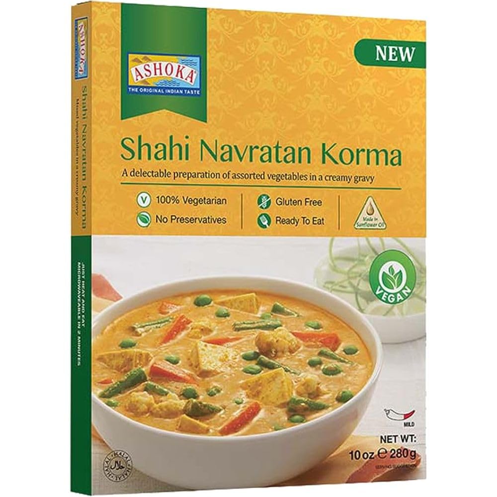 Ashoka Traditional Indian Meals 1932, Vegan Mixed Vegetable Curry, All-Natural Ready to Eat Microwavable Entrees, Shahi Navratan
