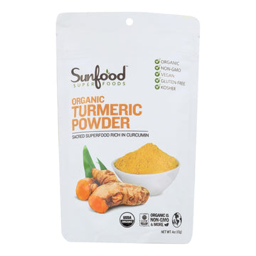 Sunfood Organic Turmeric Powder - Ground Spice Supplement, 4 oz Bag
