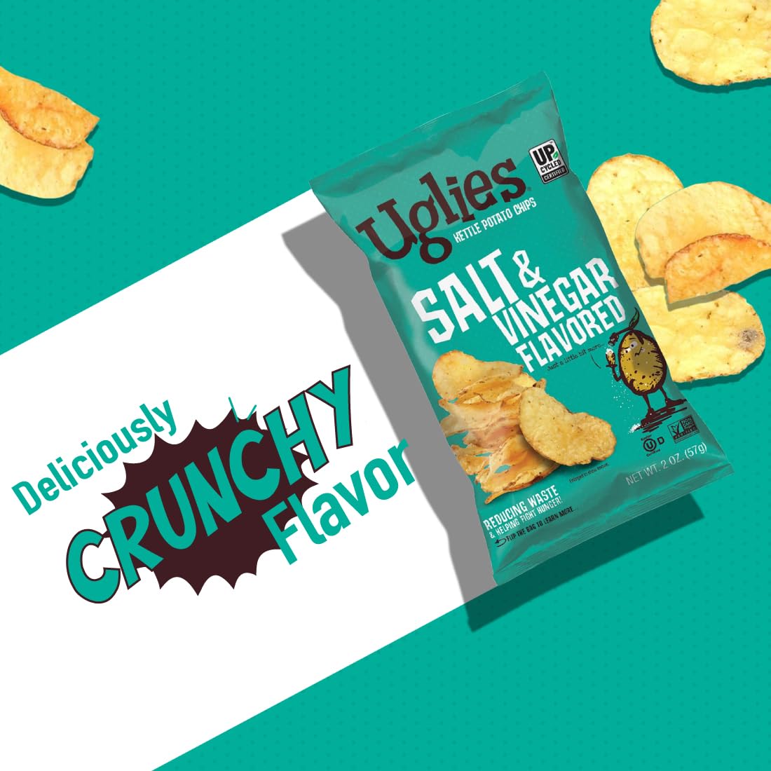 Uglies Kettle-Cooked Potato Chips, Salt and Vinegar, Gluten-Free, 6 Oz, Pack of 12