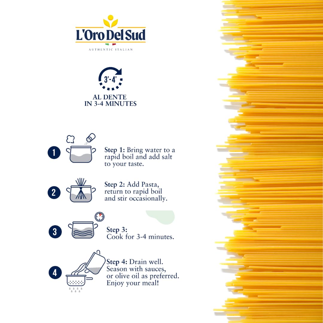 L'Oro Del Sud Organic Capellini, 100% Durum Wheat, Italian Pasta, Premium Quality Product Of Italy (4 Pack X 16 Oz) Non Gmo, Veg