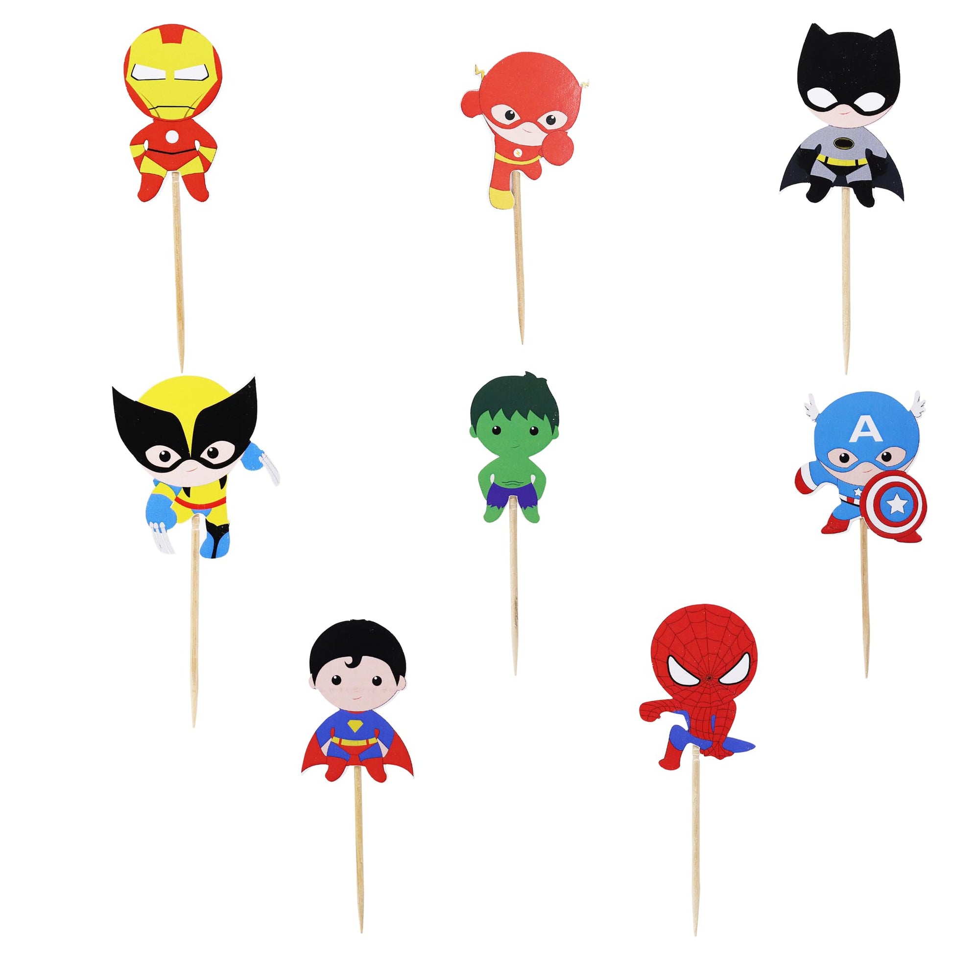Confetti 24Pc Cartoon Superhero Cupcake Topper For Kids Birthday Party Cake Decoration Supplies Super Heroes Cupcake Toppers Cup
