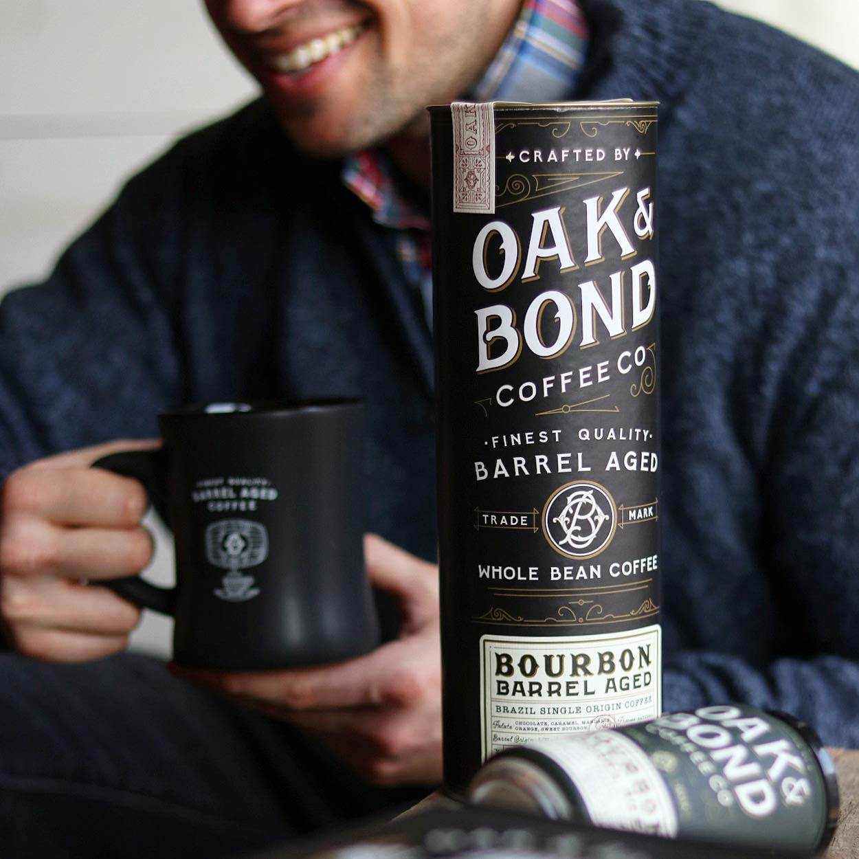 OAK & BOND spirit-inspired flavor Barrel Aged Coffee, Brazil Single Origin, Medium Roast, 10oz, Black