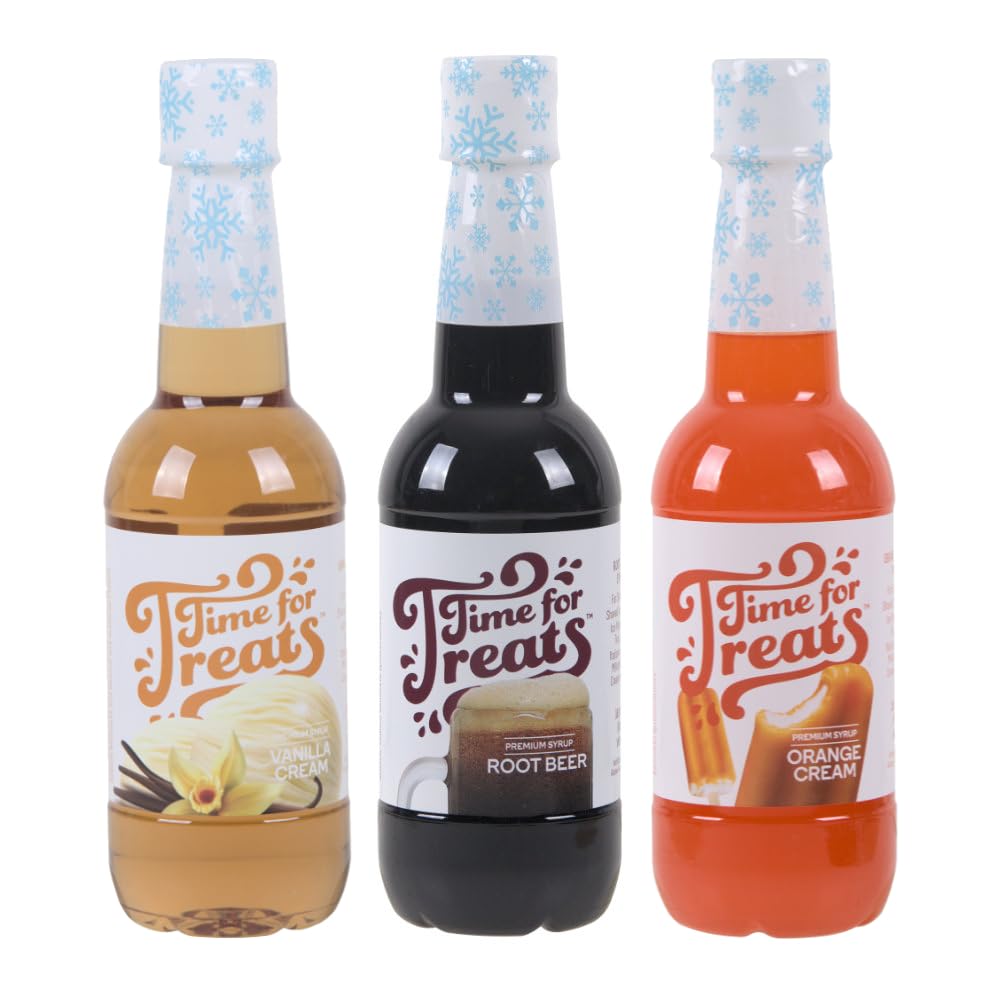 TIME FOR TREATS Assorted Flavored Syrups, Vanilla Cream, Root Beer, Orange, 51 Fl Oz, 3 Piece Assortment