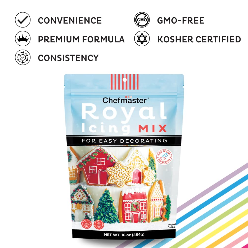 Chefmaster Premium Holiday Royal Icing Mix, Decorating Cookies, Making Cake Decorations, Extra Smooth & Versatile, Just Add Wate