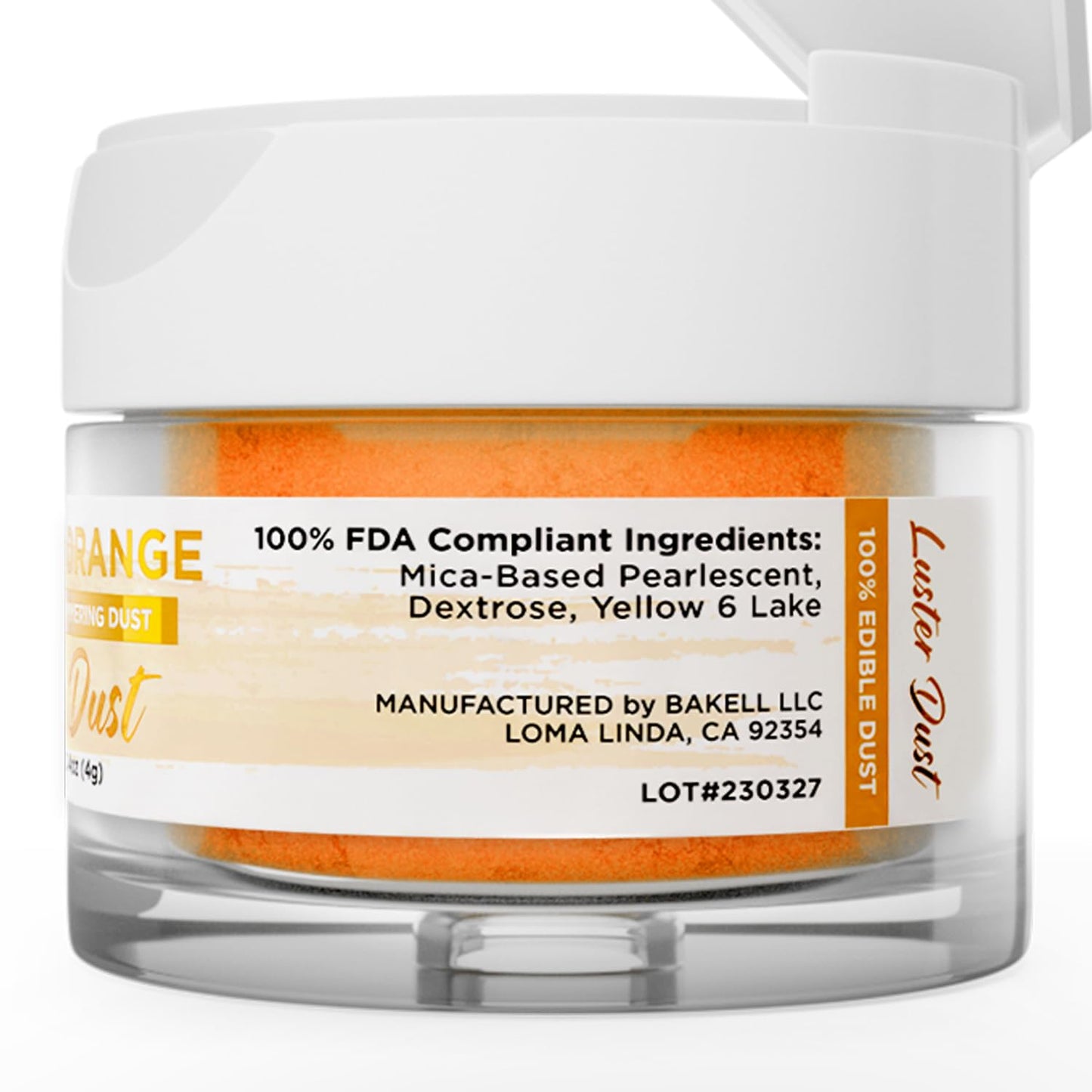 Luster Dust - Classic Orange (4G 1X Jar) | Edible Vegan Dust & Paint For Cake Decorating, Ice Cream, Desserts, Cocktails And Bev