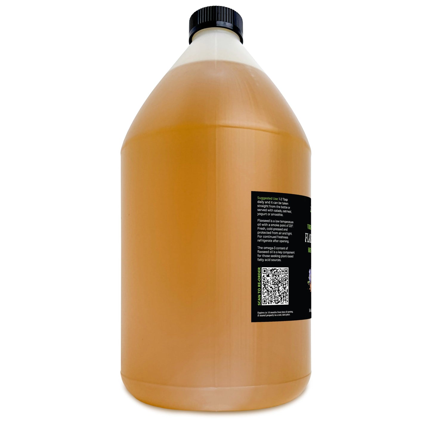 Greenive Flax Seed Oil Organically Grown100% Pure Cold Pressed High Vegan Omega Fatty Acids (128 Fl Oz)