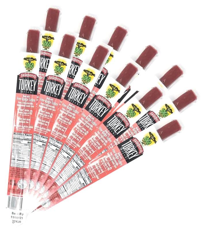 Sogo Snacks Jalapeño Turkey Sticks, No Sugar, 100% Free-Range, Non-GMO, 1 oz, Pack of 12