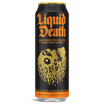 Liquid Death, Squeezed To Death Sparkling Water, 8-Pack (King Size 19.2Oz Cans), Orange Flavored Sparkling Beverage Sweetened Wi