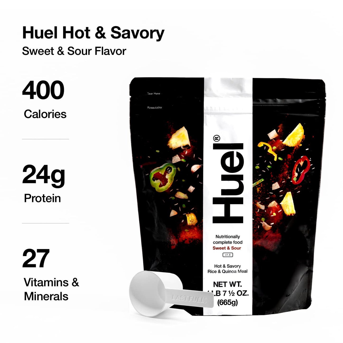 Huel Hot and Savory Instant Meal Replacement - Sweet and Sour - 1.46 lb - 24g Protein, 14g Fiber, 27 Vitamins and Minerals
