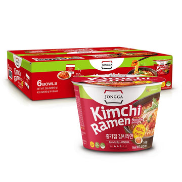 Jongga Kimchi Ramen With Real Kimchi 4.9 Oz Pack Of 6, Korean Instant Hot And Spicy Noodle Soup, Authentic Savory Ramen Bowl, Qu