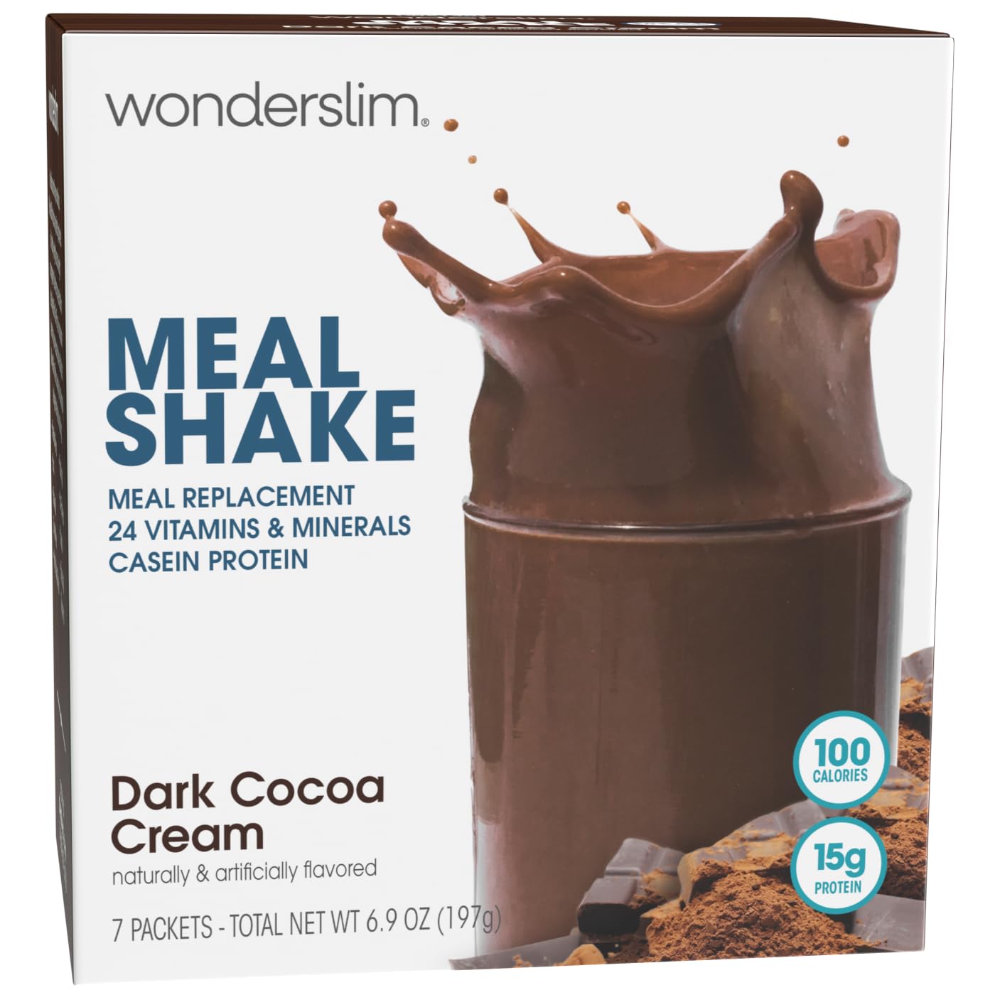 WonderSlim Meal Replacement Shake, Dark Cocoa Cream, 15g Protein, 24 Vitamins & Minerals, Gluten Free, 7 Count Box