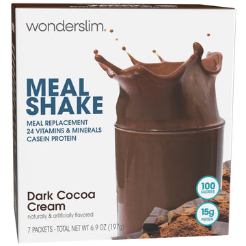 WonderSlim Meal Replacement Shake, Dark Cocoa Cream, 15g Protein, 24 Vitamins & Minerals, Gluten Free, 7 Count Box