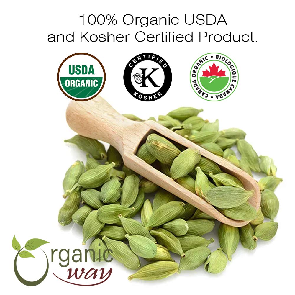 Organic Way Green Cardamom Whole Pods, Hari Elaichi (Elettaria Cardamomum) - Kosher & Usda Certified | Vegan, Non-Gmo & Gluten F