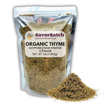 SavorSatch Organic Thyme Leaf Whole - 16oz (1lb) Resealable Pouch | Non-GMO, USDA Certified Organic, Certified Kosher | Bulk Pac