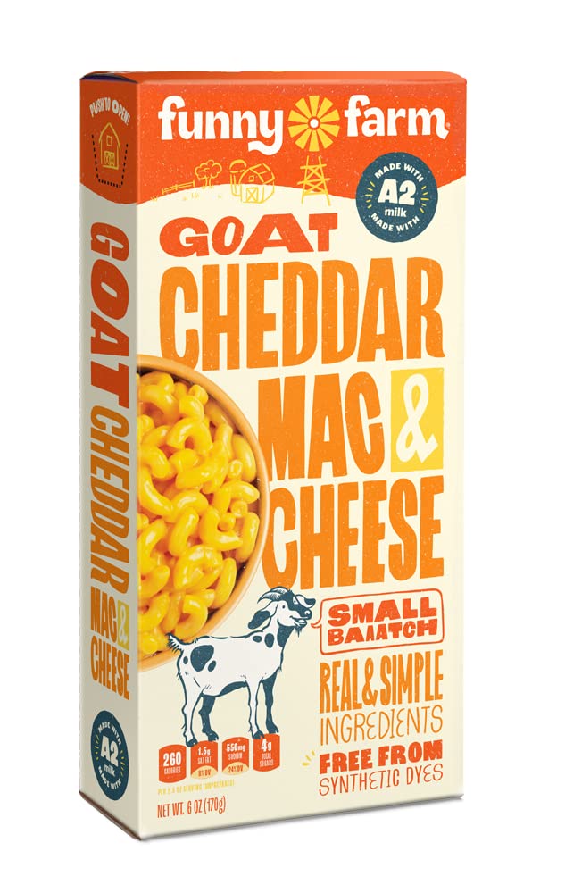 Funny Farm A2 Milk Macaroni And Cheese | Pasta With Cheddar Cheese Flavor - Goat Cheese Mac And Cheese Dinner Bundle (Bulk 8 Pac