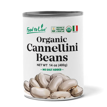 Food to Live Organic Italian Canned Cannellini Beans, 14 oz (Pack of 1) - Unsalted Non-GMO White Kidney Beans. Good Source of Fi