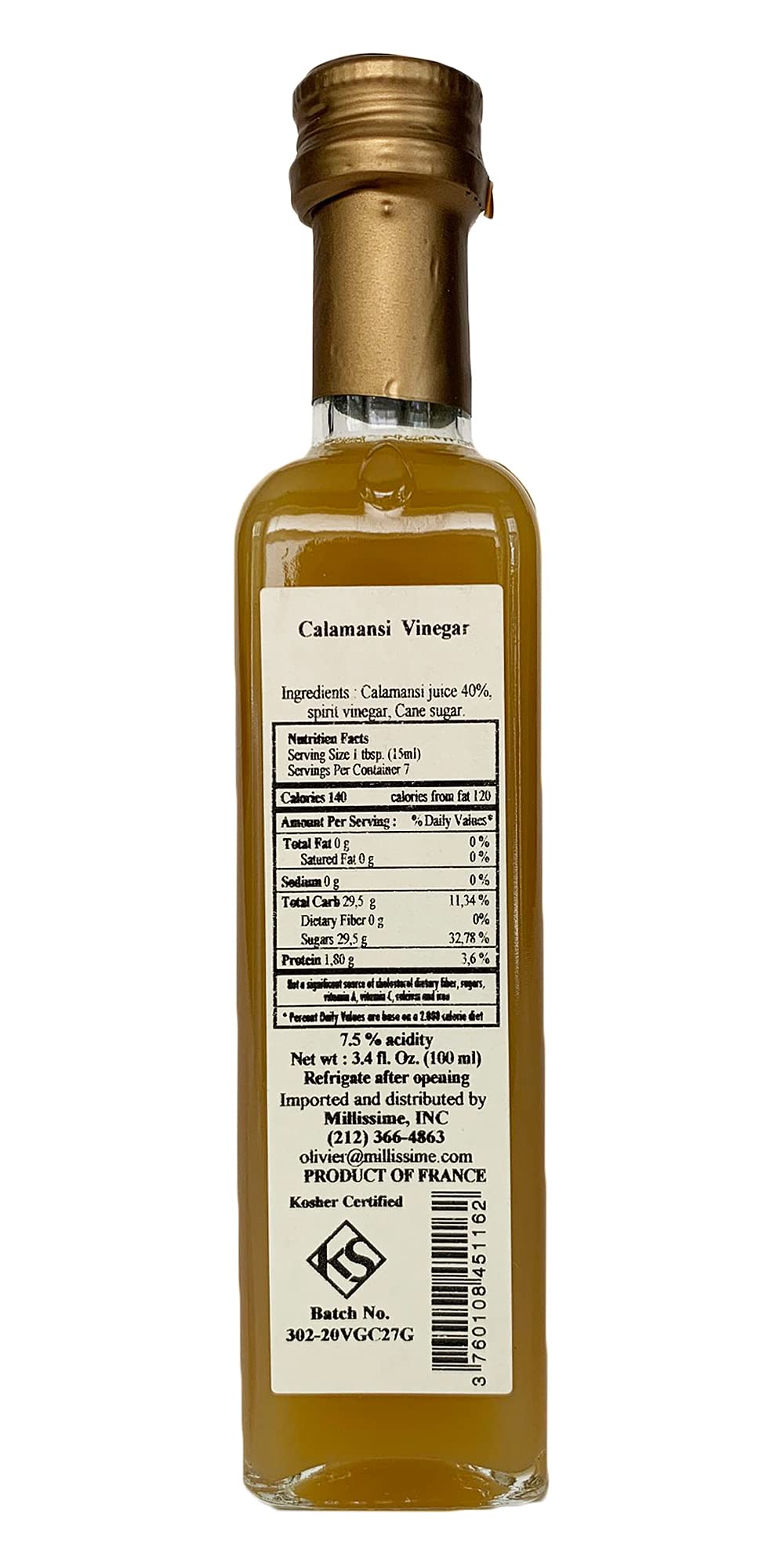 Huilerie Beaujolaise Calamansi Vinegar 100ml - Gourmet Flavoring, Perfect for Dressings & Marinades, All-Natural Ingredients