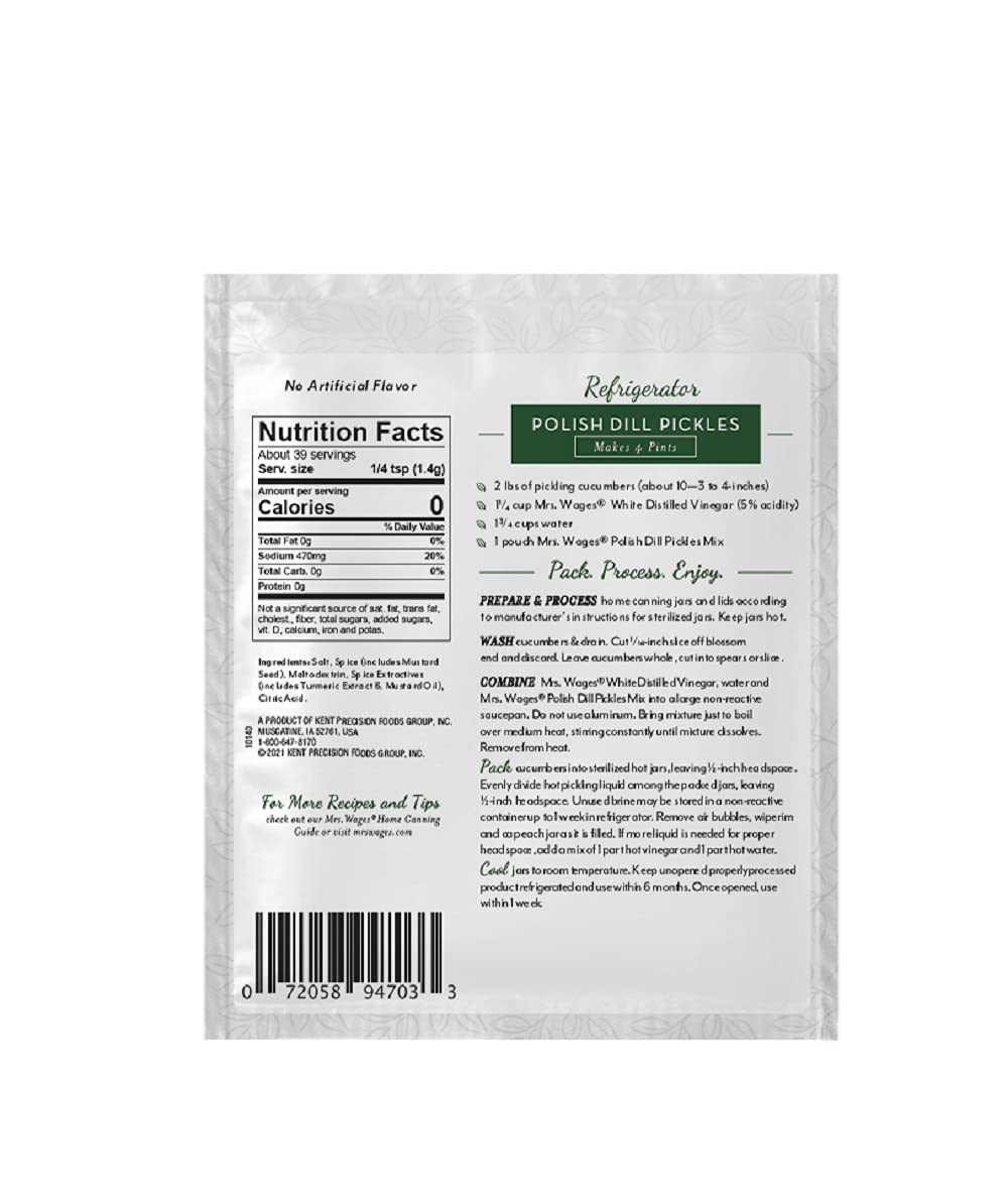 Mrs. Wages Polish Dill Pickles Refrigerator Mix | Quick And Easy | Simple-To-Use | Simple Homemade Pickles | Traditional Pickle Flavoring | 1.94 Oz Packet (Value Pack Of 12)