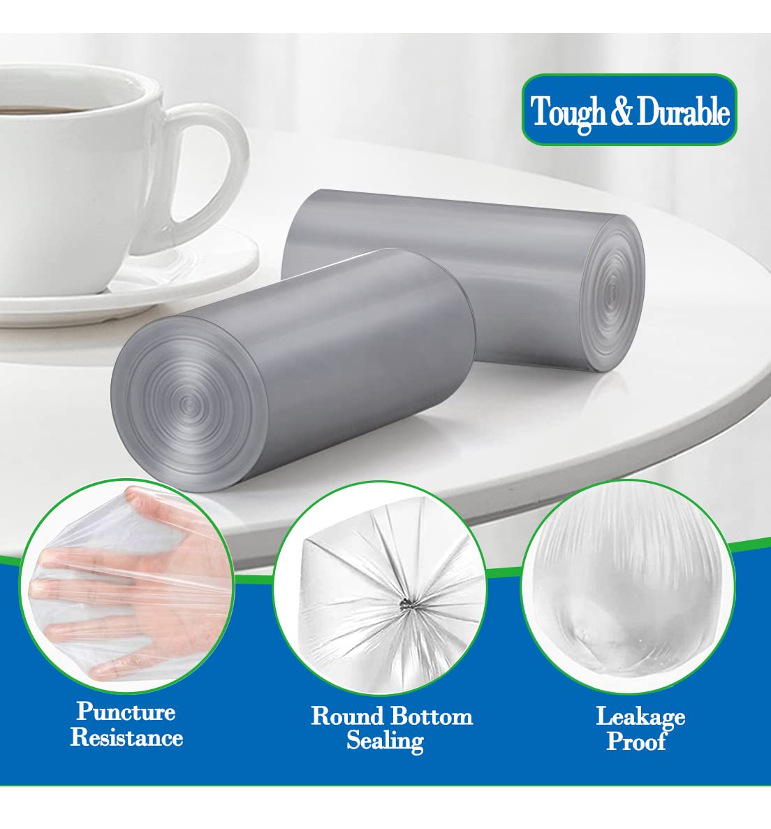 1.2 Gallon Trash Can Liners,300Counts,Small Grey Garbage Bags,Extra Strong 1 2 Gal Trash Bag,Fit 4.5-6 Liters Trash Bin Liners F