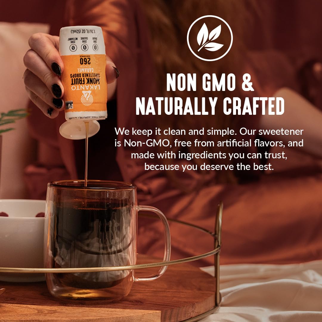 Lakanto Liquid Monk Fruit Extract Drops, Erythritol Free, Sugar Free Sweetener, 1.76 Fl Oz, Vegan, Keto, Caramel Flavor