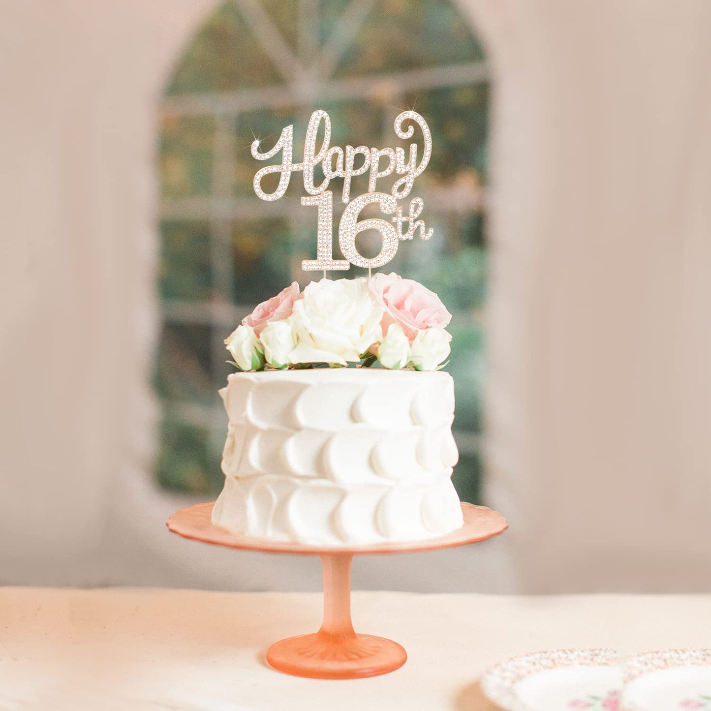 Happy 16Th Birthday Decorations,16Th Birthday Gold Rhinestone Cake Topper - Cheers To Sixteen Years Old Bday Party Metal Sparkly