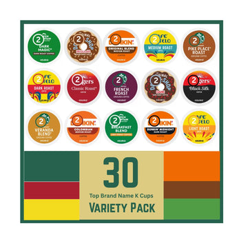 30 Count - Folgers  Donut Shop  Caf? Bustelo & Green Mountain Variety Pack Coffee Pods K Cup Sampler - French Roast  Pike Place  Verona  Black Silk  Breakfast  House  Colombian  Sumatra  Classic  Dark Magic  Veranda  Original for malt-inspired