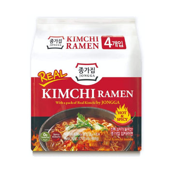 Jongga Kimchi Ramen With Real Kimchi Pack Of 4, Korean Instant Hot And Spicy Kimchi Noodle Soup, Authentic Savory Korean Kimchi