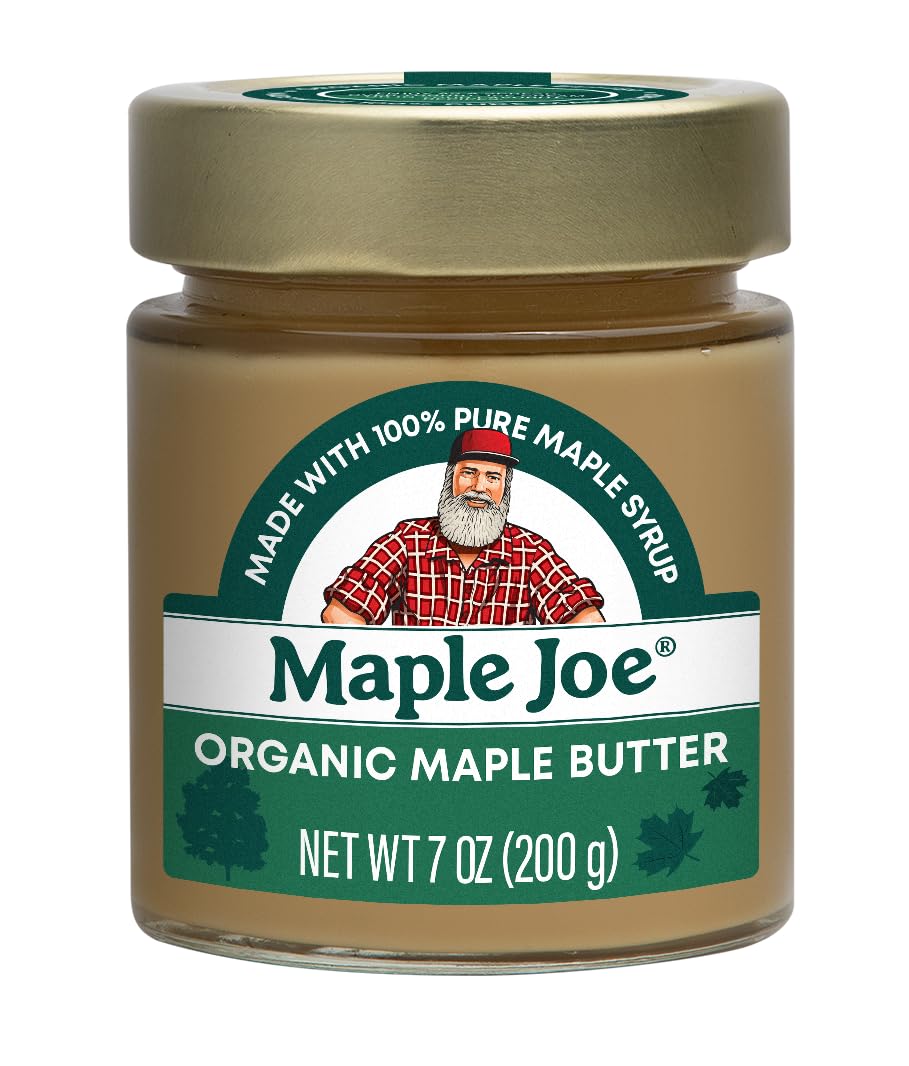 Maple Joe Organic Maple Butter Spread Made With 100% Natural Organic Grade A Syrup. Pure Cream Spread Sugar Candy Smooth & Creamy, Vegan, Fat-Free, Non-Gmo, Non-Dairy, Gluten Free & Kosher Certified. 7Oz / 200G. (1 Pack)