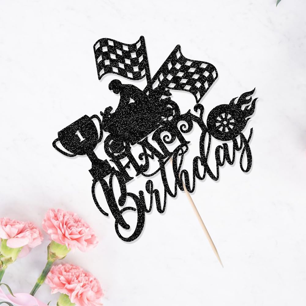 Bejotaa Happy Birthday Car Cake Topper Flag Dinner Flags Race Car Cake Toppers Decorations Party Supplies