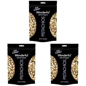 Wonderful Pistachios In Shell, Salt & Pepper Flavored Nuts, 14 Ounce Bag, Protein Snacks, Gluten Free, Healthy Snacks (Pack of 3