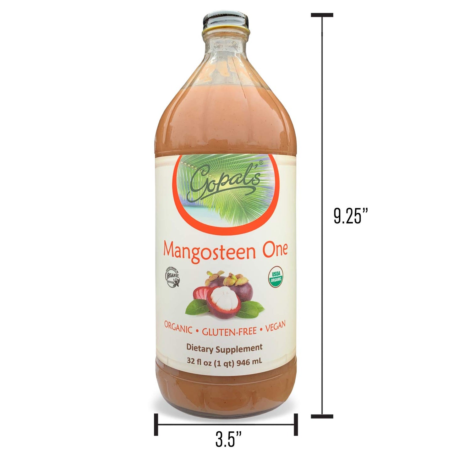 Mangosteen One | 100% Pure Organic Mangosteen Juice - 32oz Glass Bottle (1qt) | Xanthone  Vitamin & Antioxidant Rich Whole Superfruit - Gluten-Free  Vegan Mangosteen dietary product | Gopals Healthfoods