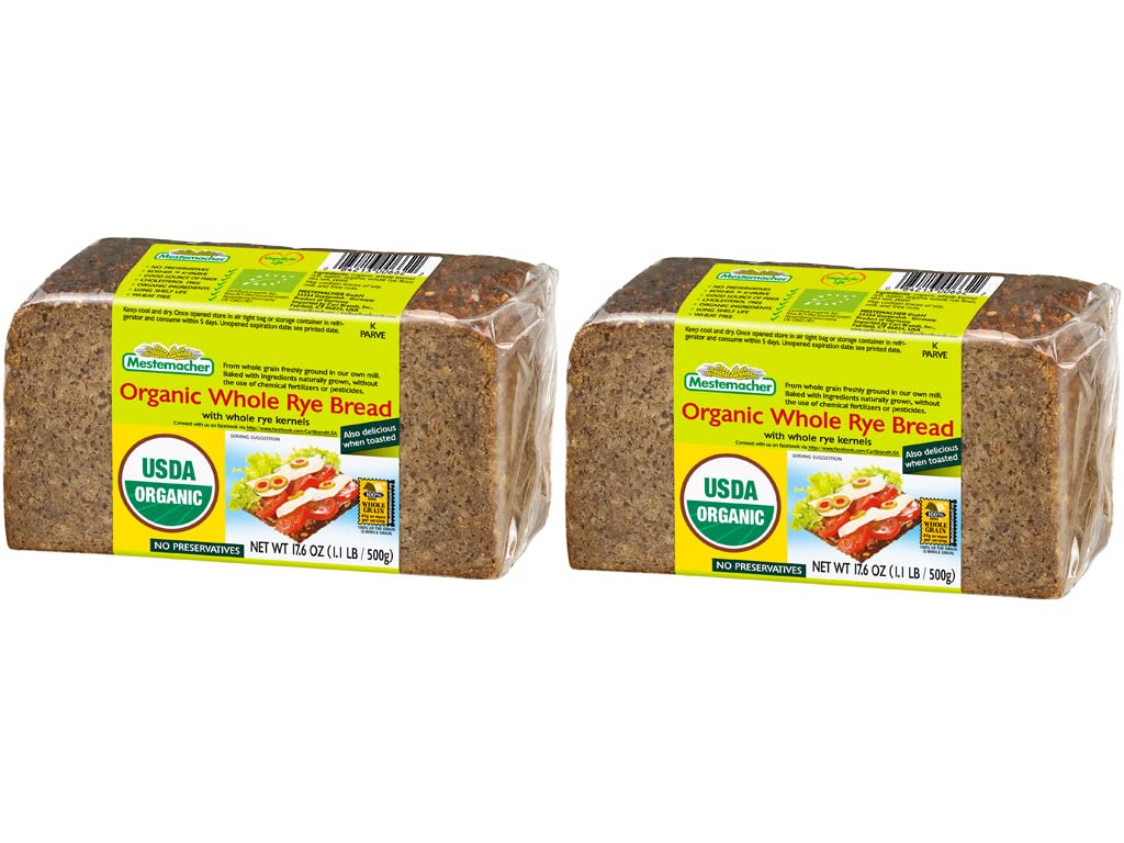 Mestemacher Whole Grain Bread (Organic Whole Rye, 17.6 Oz, Pack Of 2)