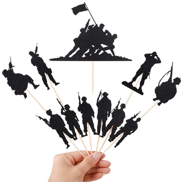 Lveud Military Themed Cake Topper-11 Pcs Military Themed Marine Corps Cupcake Topper-Happy Birthday Cake Topper-Veteran'S Day Ca