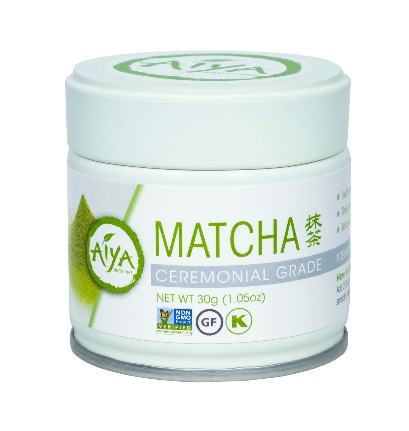 Aiya Authentic Japanese Origin Ceremonial Grade Matcha Green Tea Powder, 30G Tin (1.06 Oz.)
