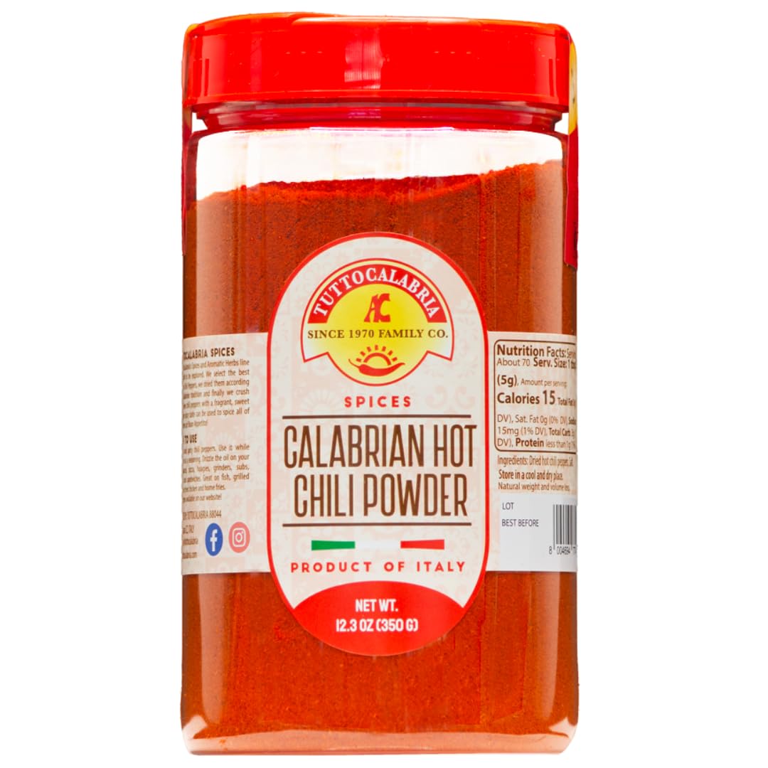 Tuttocalabria Chili Powder, Calabrian Hot Chili Powder, Spicy Italian Seasoning, 350 Gm (12.3 Oz) All Natural, Non-Gmo, Product Of Italy