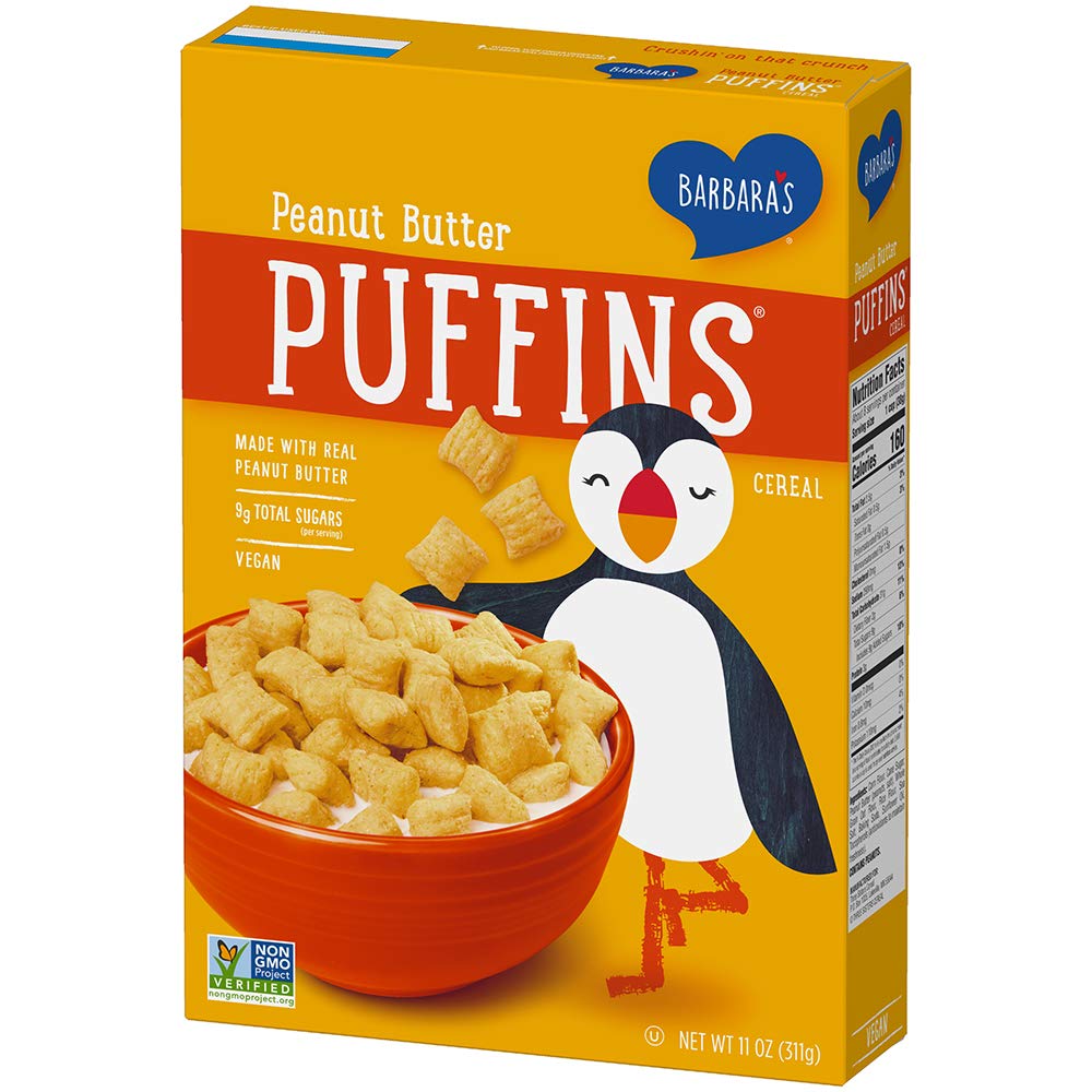 Barbara's Puffins Peanut Butter Cereal, Vegan, Kosher, Non-GMO Project Verified, 11 oz Box (Pack of 1)