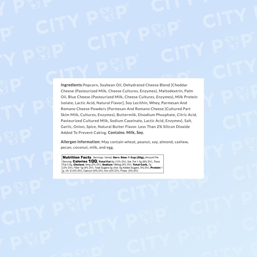 City Pop Parmesan Garlic Gourmet Popcorn, 8.8oz, Made in USA, GMO-Free, Great for Snacks and Gifts