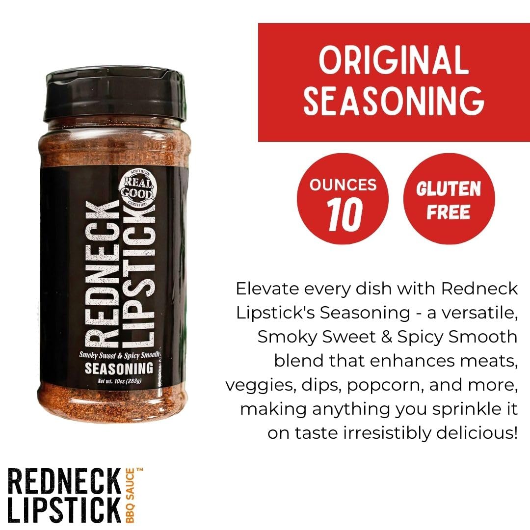 Redneck Lipstick Smoky Sweet & Spicy Seasoning, 10 oz (2 Pack) - Perfect for Meats, Veggies, Dips & Popcorn - Authentic Flavor