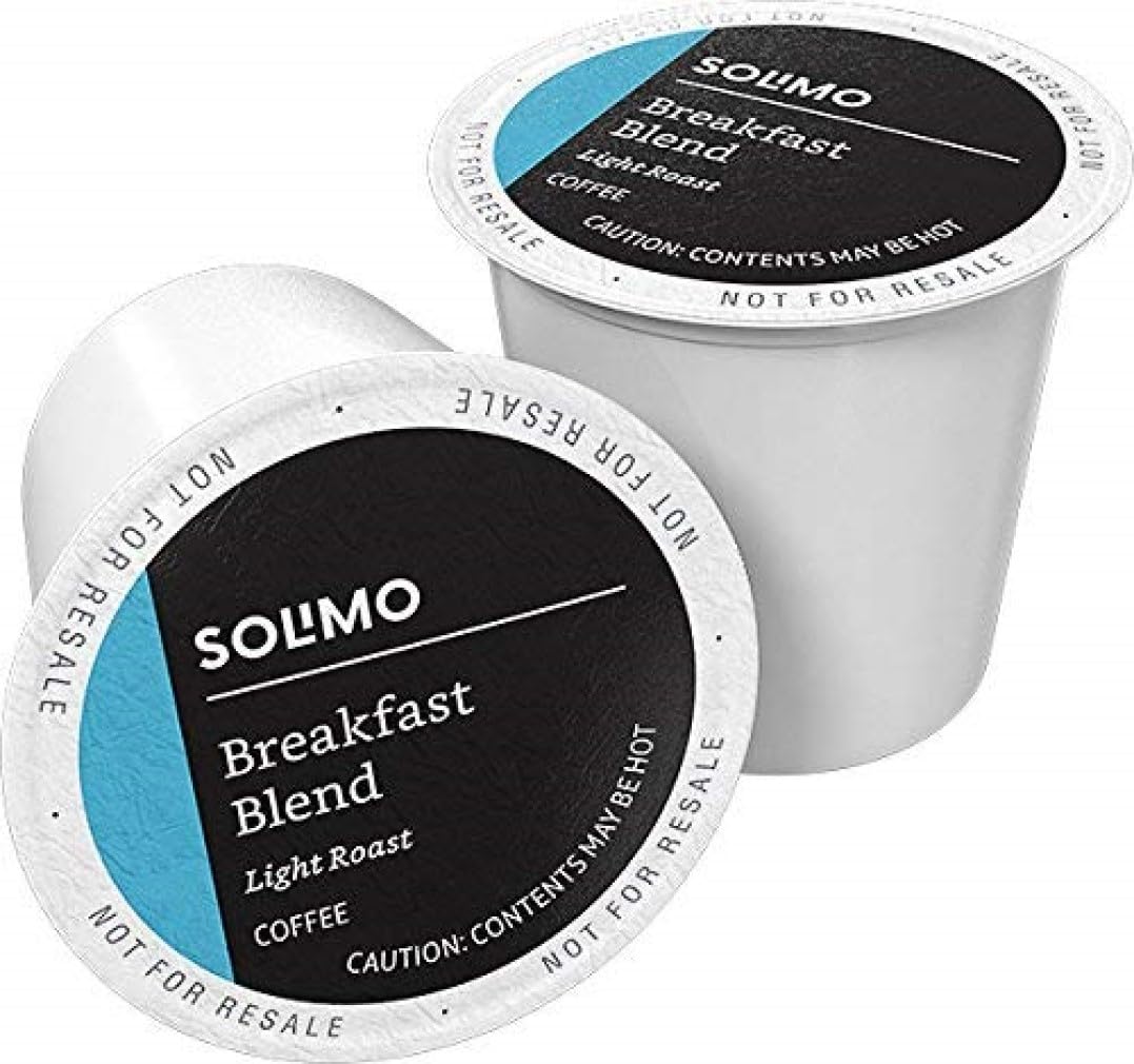 Amazon Brand - Solimo Light Roast Coffee Pods, Breakfast Blend, 100 Count, Compatible with Keurig 2.0 K-Cup Brewers