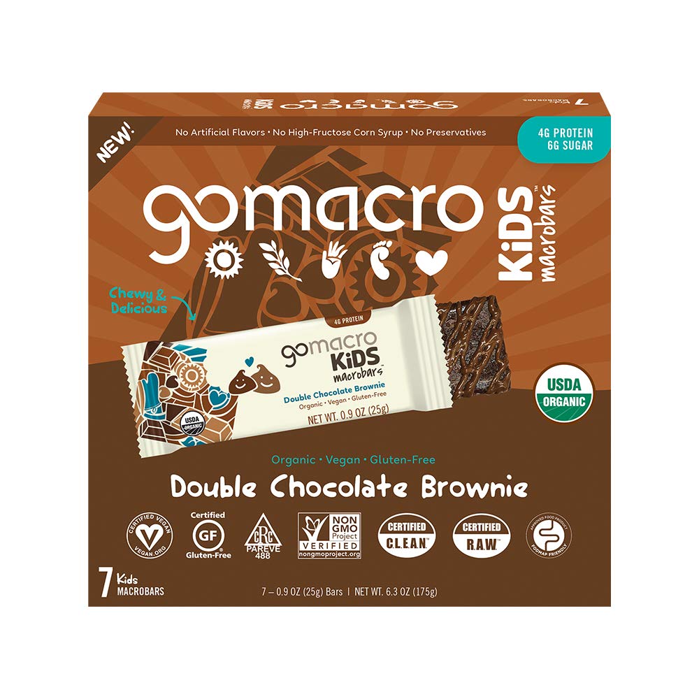 Gomacro Kids Macrobar Organic Vegan Snack Bars - Double Chocolate Brownie (0.90 Ounce Bars, 7 Count)