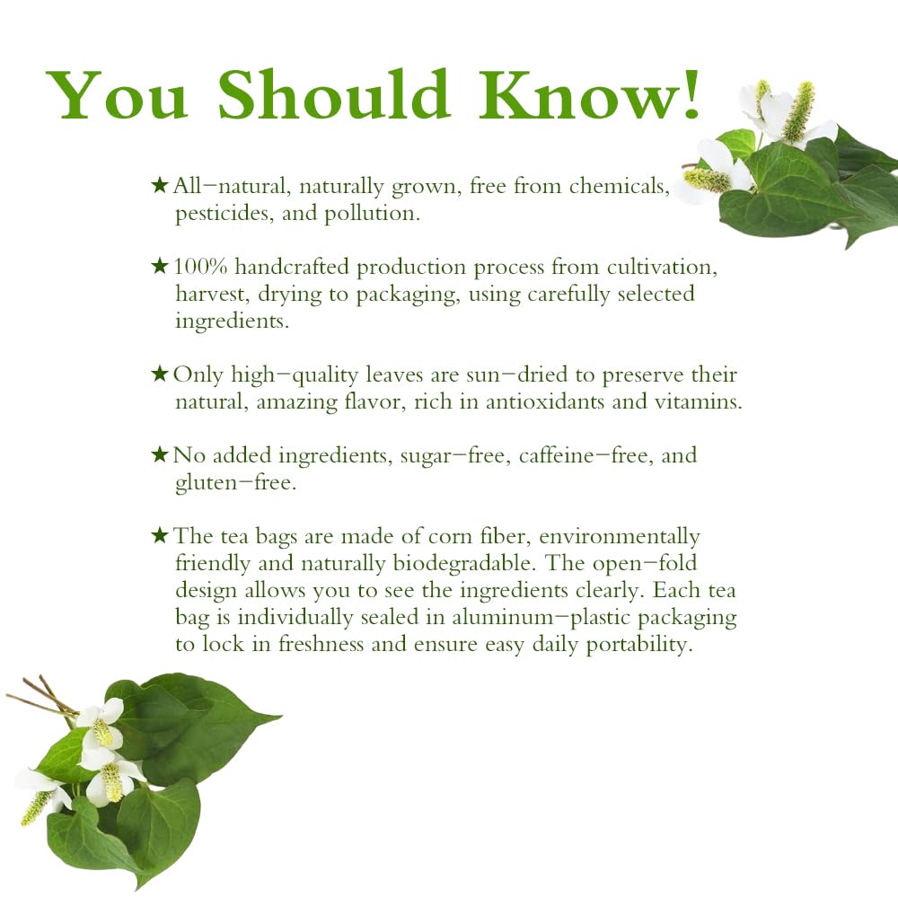 Soilmount Organic Houttuynia Cordata Tea - 100% Freshly Harvested Dried Leaves - 18 Tea Bags
