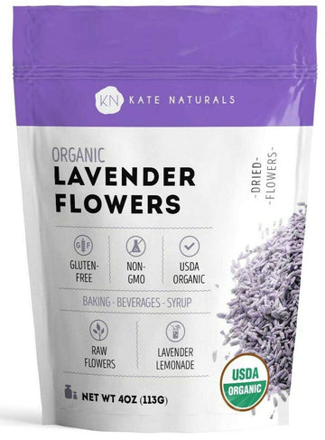 Kate Naturals Dried Lavender Flowers, Culinary Grade, Organic, 4oz, Purple