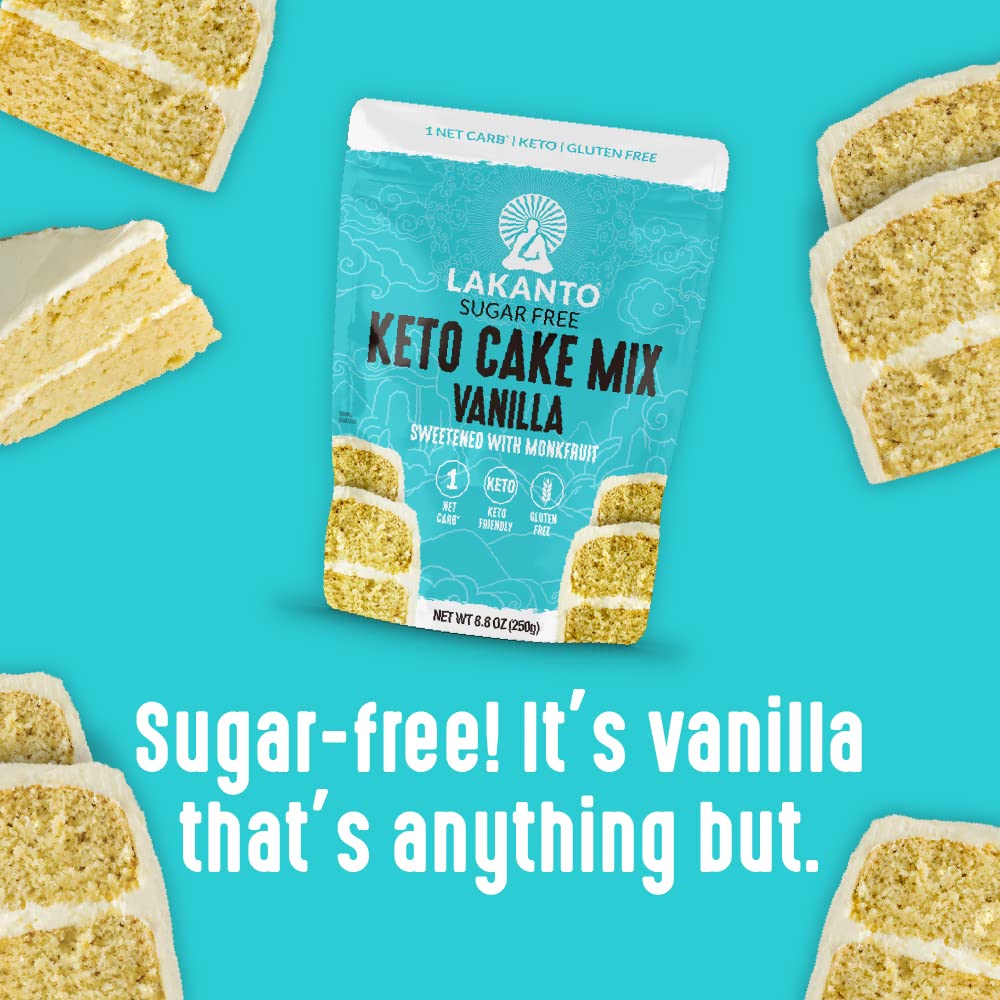 Lakanto Sugar Free Keto Cake Mix - Sweetened with Monk Fruit, Gluten Free, 1 Net Carb, Keto Diet Friendly, Delicious - Vanilla
