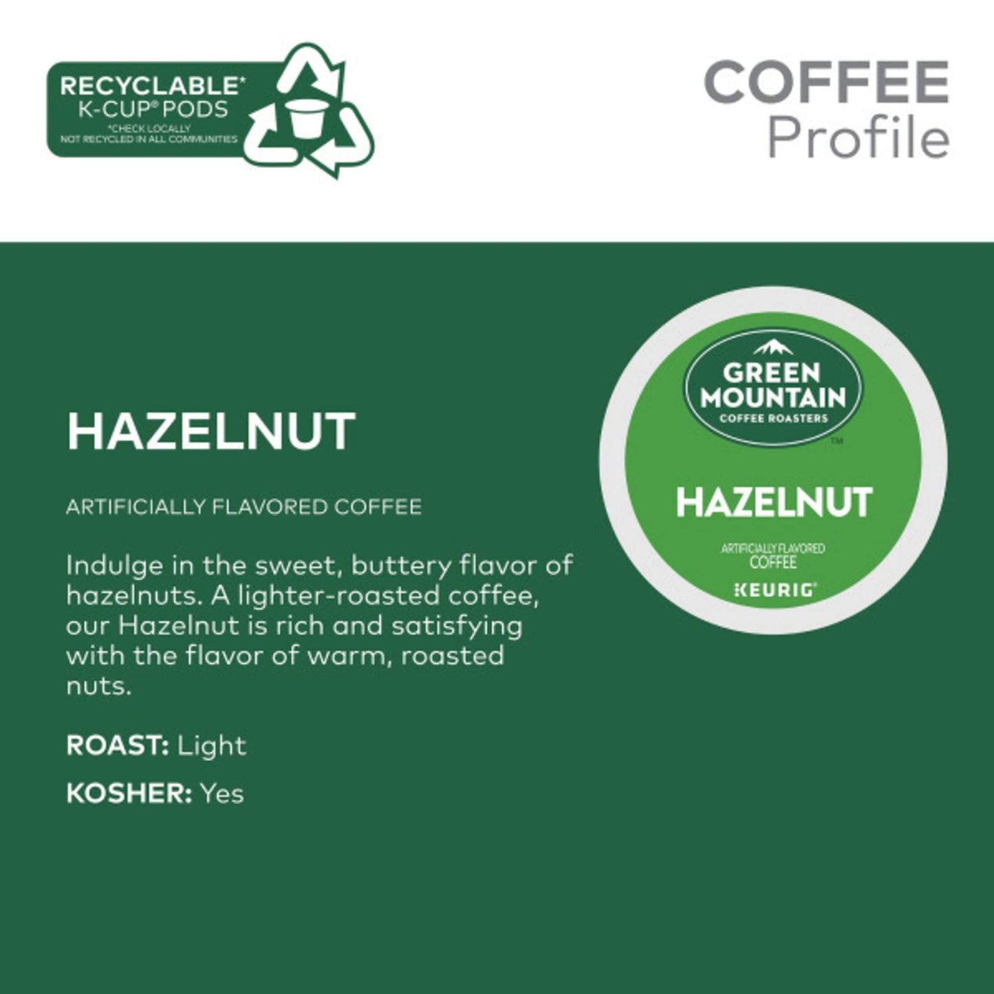 Green Mountain Coffee Roasters Hazelnut Coffee, Keurig Single Serve K-Cup Pods, Light Roast, 48 Count