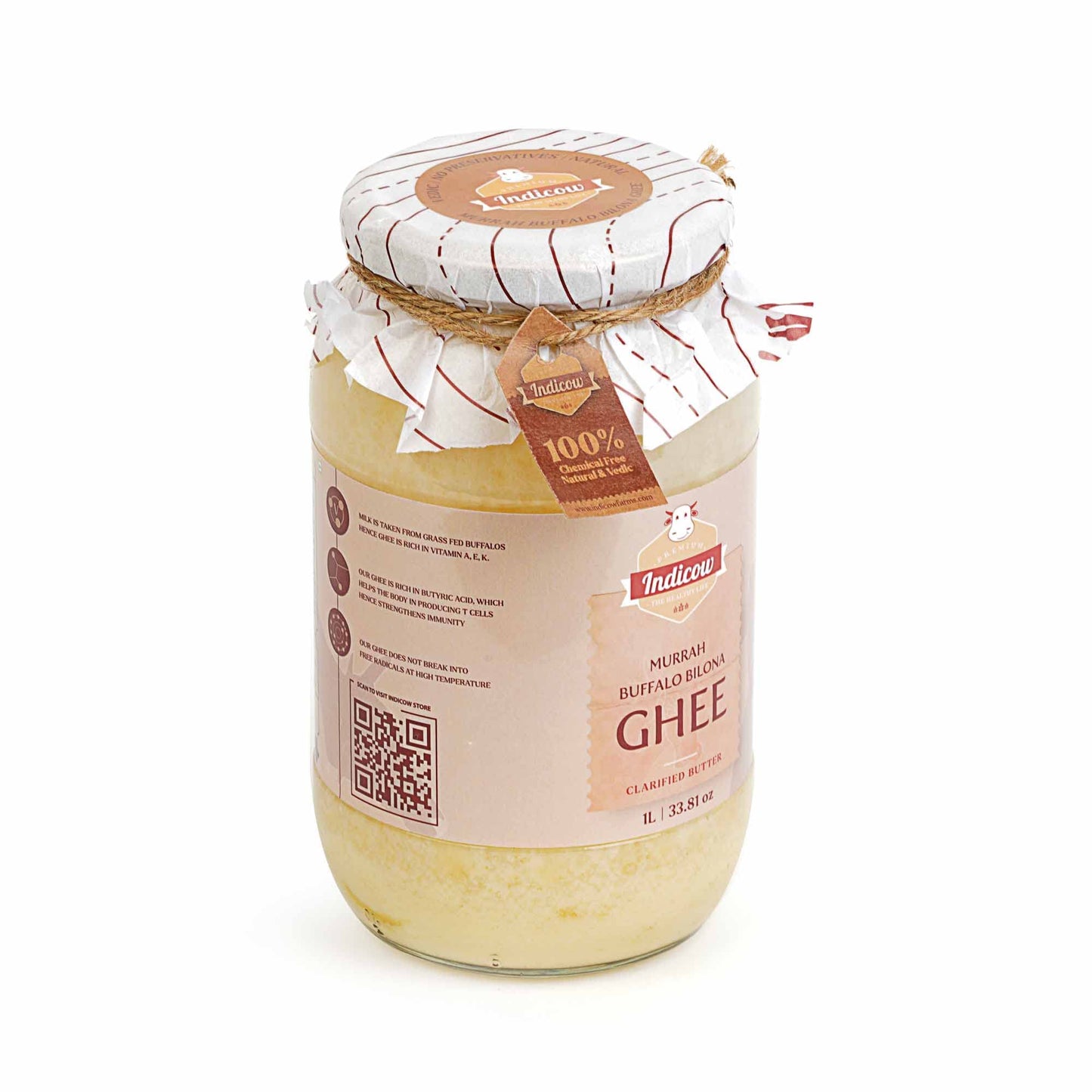 Indicow Murrah Buffalo Desi Ghee | Grass Fed Buffalo| Pure Authentic Vedic (1000ML(33.8oz), Buffalo Ghee) |Clarified Butter