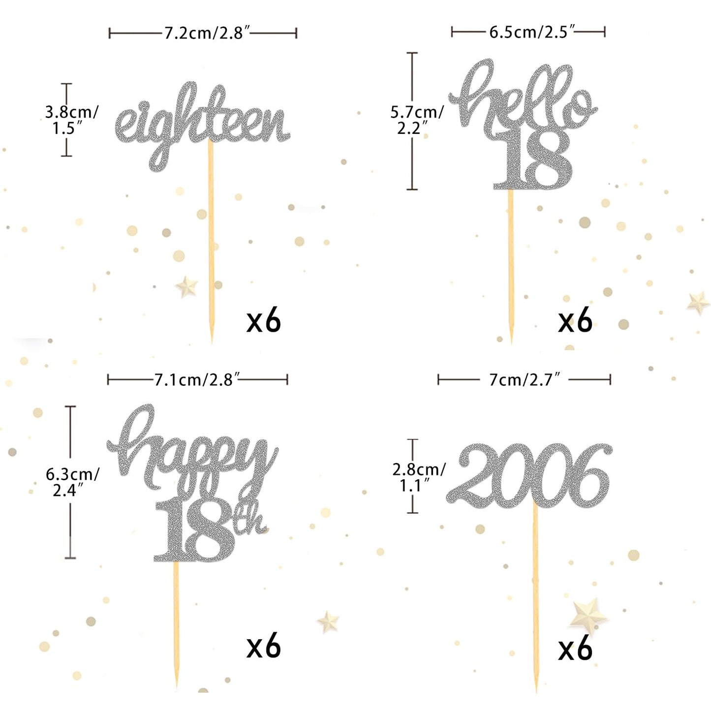 24 Pcs Glitter 18Th Birthday Cupcake Toppers For Celebrating 18Th Birthday Party Decorations For Eighteen Years Old Birthday Par