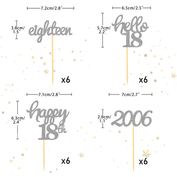 24 Pcs Glitter 18Th Birthday Cupcake Toppers For Celebrating 18Th Birthday Party Decorations For Eighteen Years Old Birthday Par