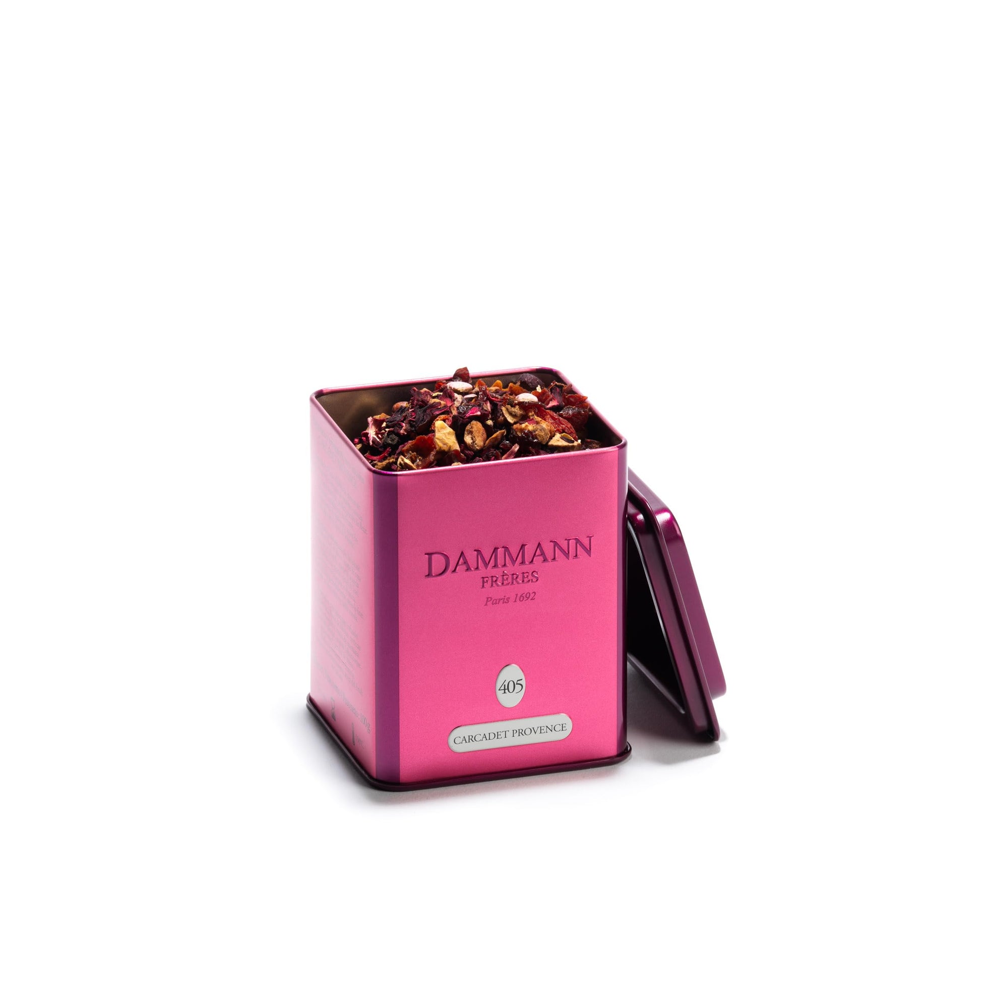 Dammann Freres Loose Leaf  Carcadet Provence  enhanced Gourmet French Herbal Tea  Blend Hibiscus  Apricot  Peach Flavors  3.52 Ounce Tin