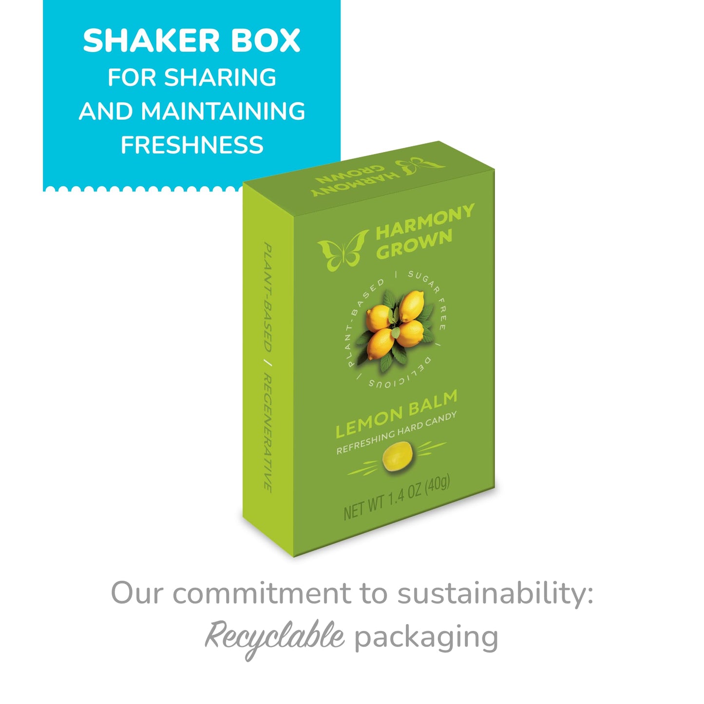 Stevita Harmony Grown Hard Candy, Lemon Balm - 3 Pack - 1.4 Oz Shake & Share Box - Sugar Free, Non-Gmo, Keto Friendly - Made In